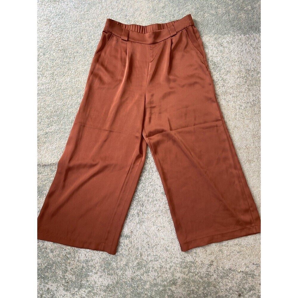 Rachel Zoe Size M (24.5" Inseam) Burnt Orange Satin Wide Leg Dress Pants Silky